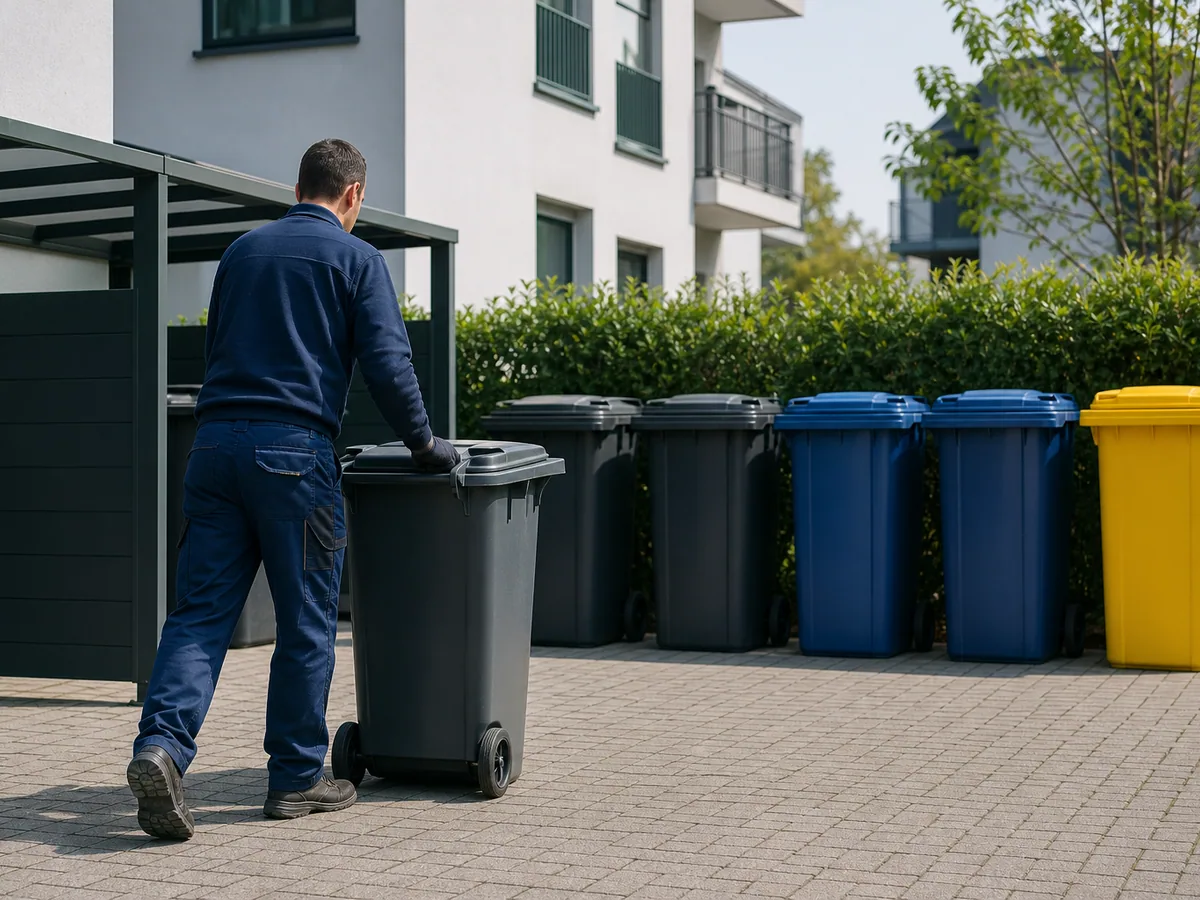 Geordneter Mülltonnenservice an einem Wohnobjekt