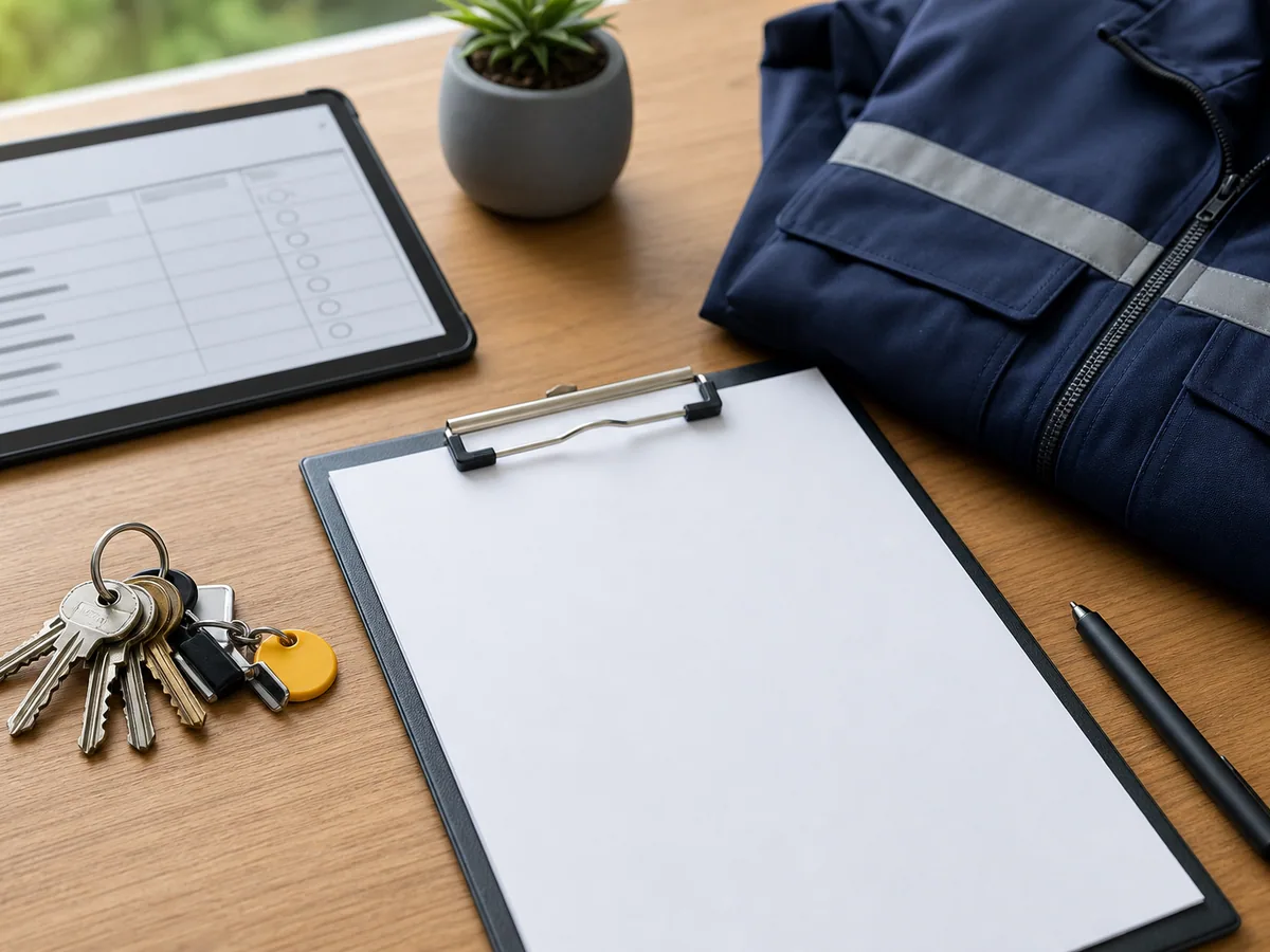 Schlüssel, Arbeitsauftrag und Dienstkleidung für Objektbetreuung